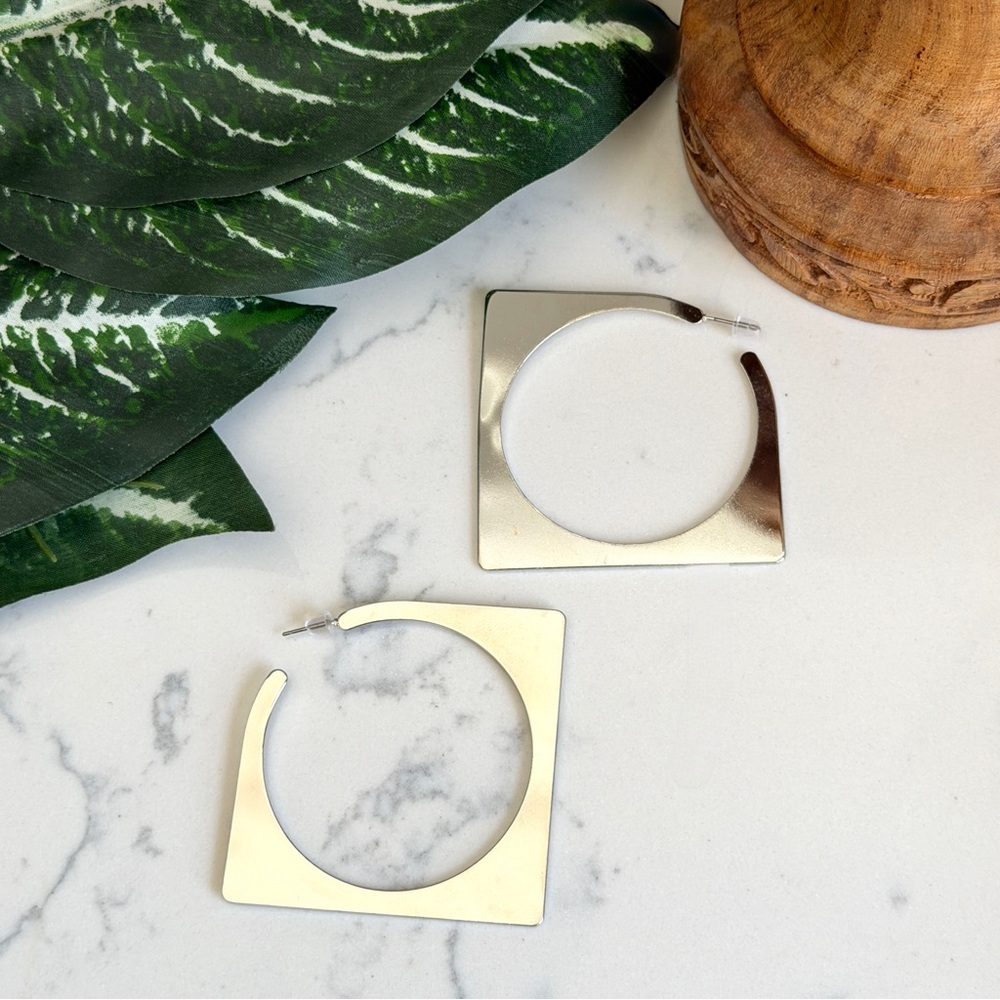 2/$30🌵 Silver Square Hoop Earrings Jumbo 90’s Style Geometric Gift Jewelry NEW